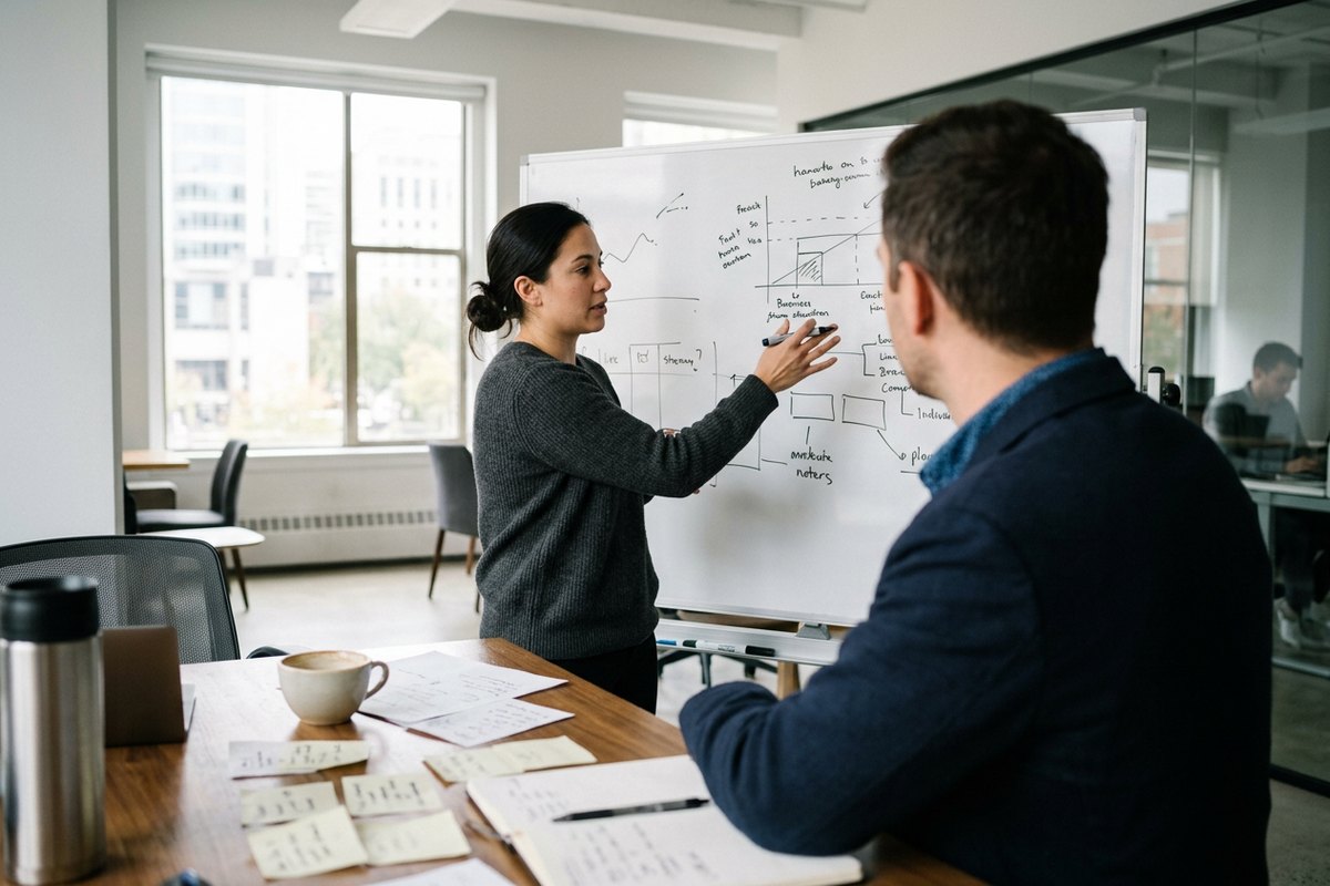 Management / Leadership : professionnels en situation de travail illustrant la formation management / leadership