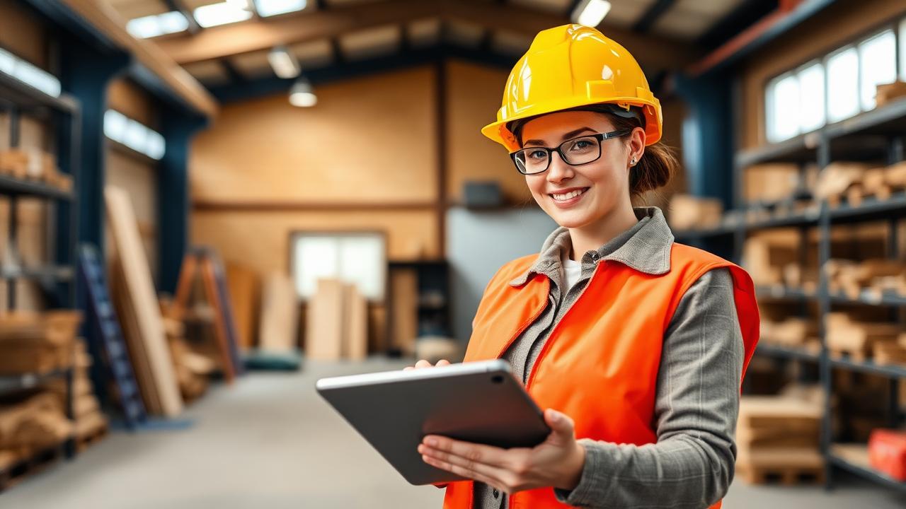 technicienne équipée dans un entrepôt logistique, formation agent de sécurité