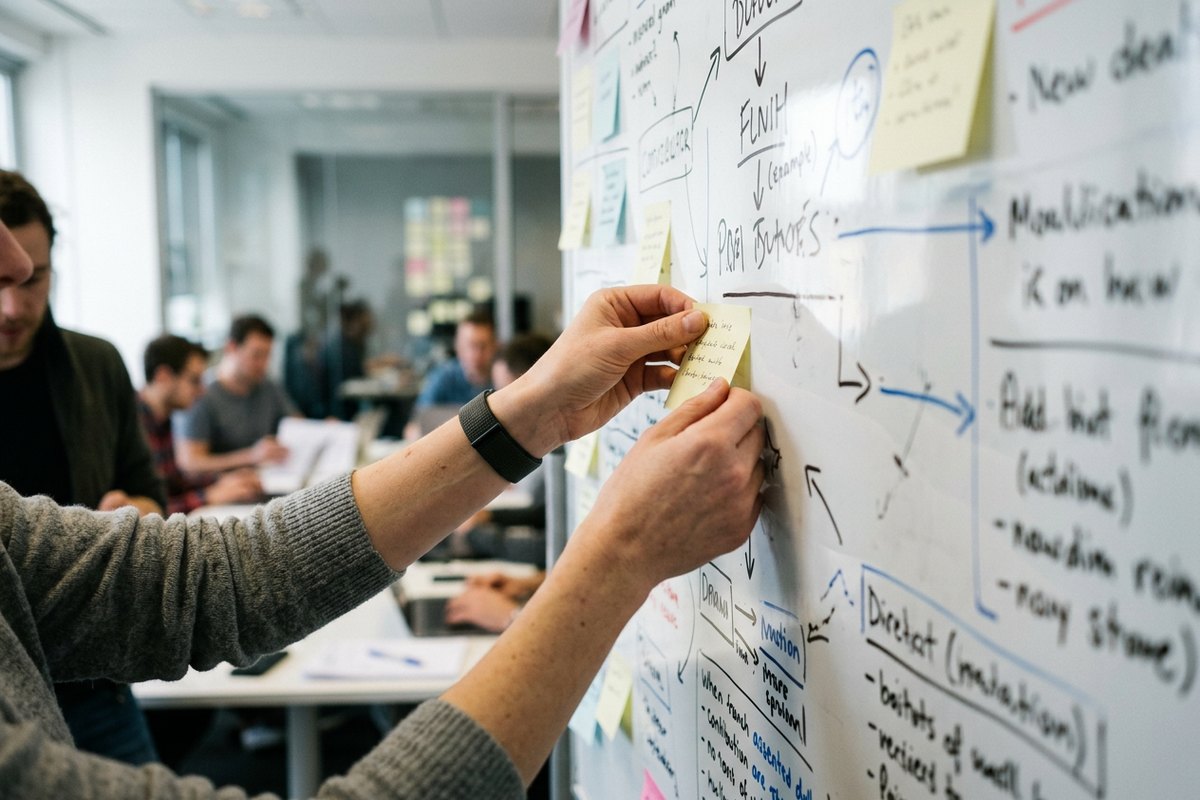 entretien individuel entre deux cadres illustrant une formation manager en mode hybride
