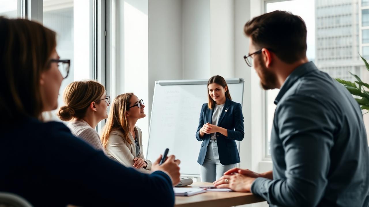 manager animant un atelier d'équipe lors d'une formation administration du personnel (adp)